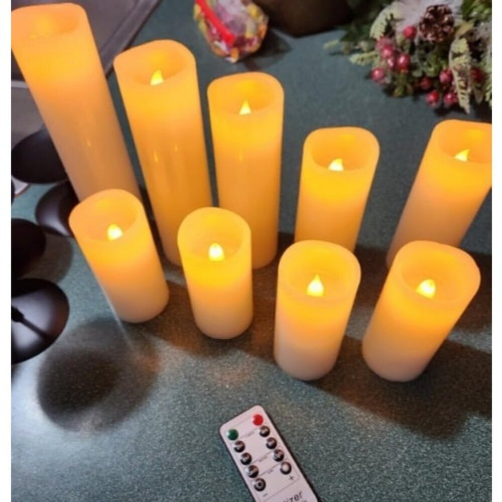 LED Pillar Candles Set of 9 Ivory Flameless